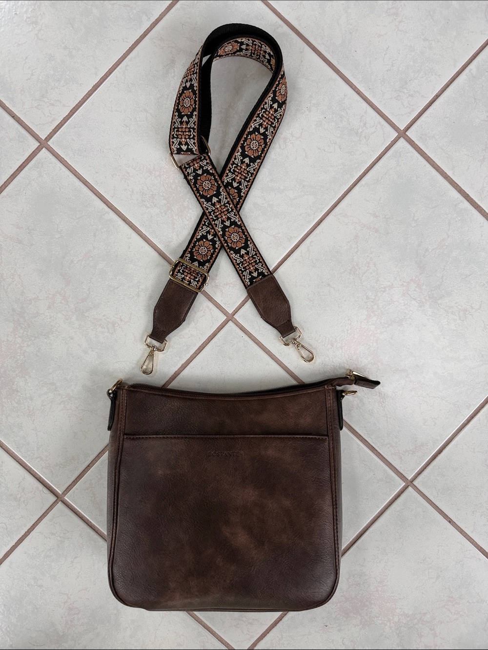 EUC Bostanten Classic Brown Crossbody Bag with Decorative Strap